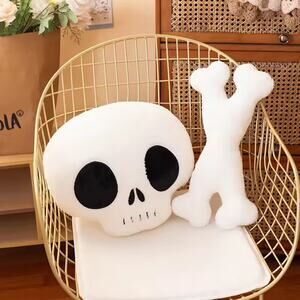 Emo Goth Kawaii Cute Skull & Bone Plush Toy, Pillow, Decoration 2 Pcs Set